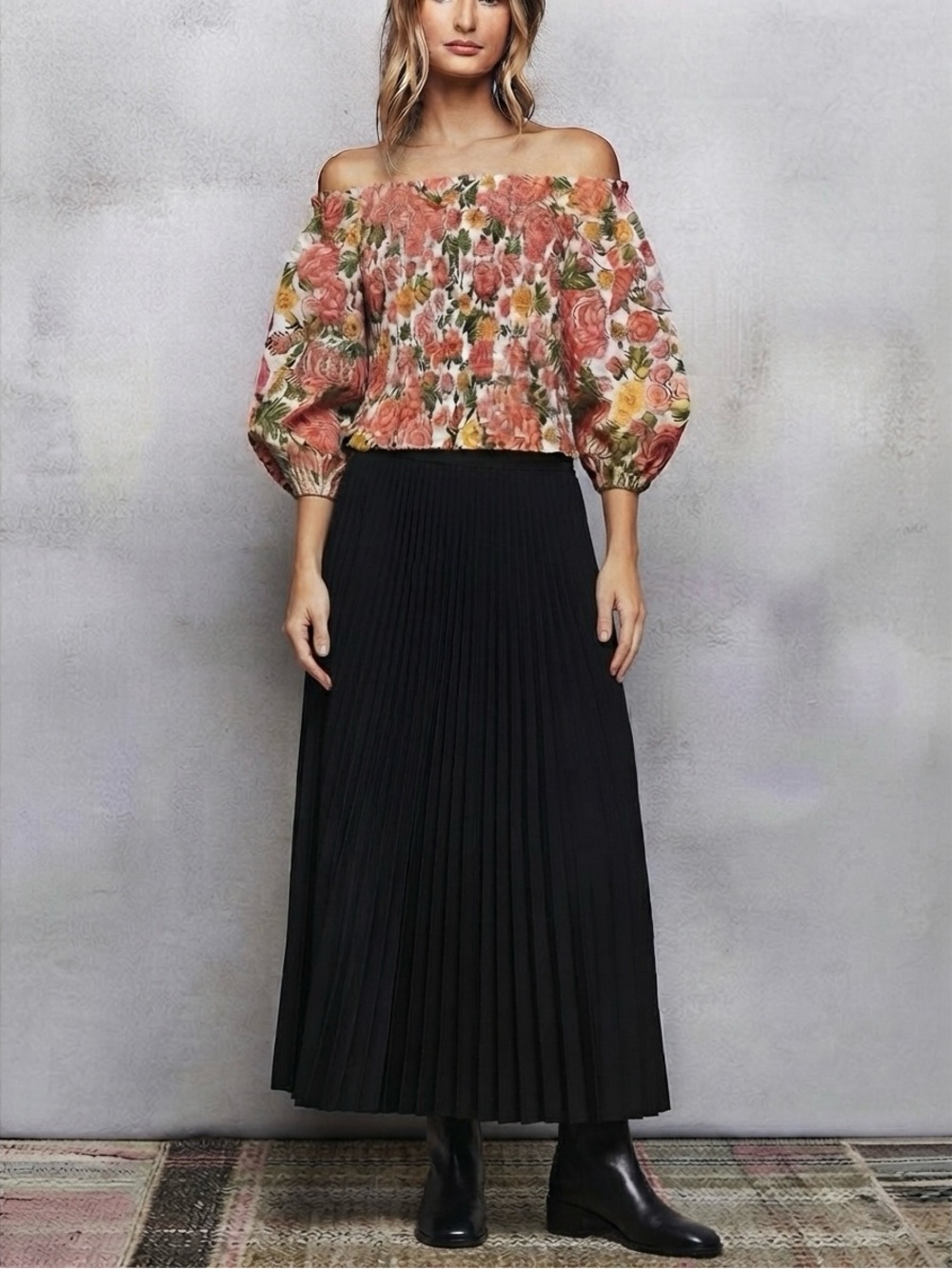 Eileen Fisher NWT Silk Wool Pleated Pull on Maxi Skirt in Black Size Medium